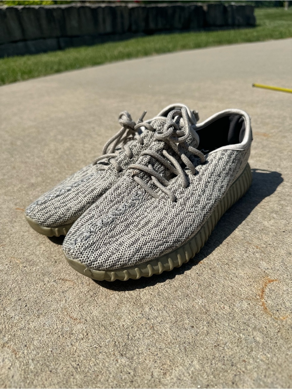 adidas Yeezy Light Gray Knit Lace-Up Sneakers